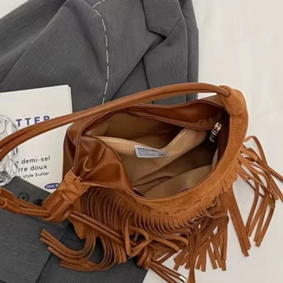 Fringed Western Tan PU Leather Shoulder Bag - Picture 5 of 5